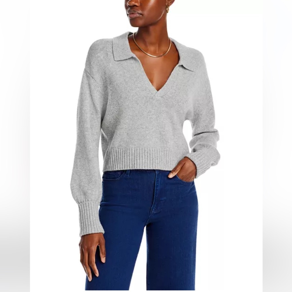 PAIGE MAXIE CASHMERE GREY POLO SWEATER SIZE MED. EXC COND.